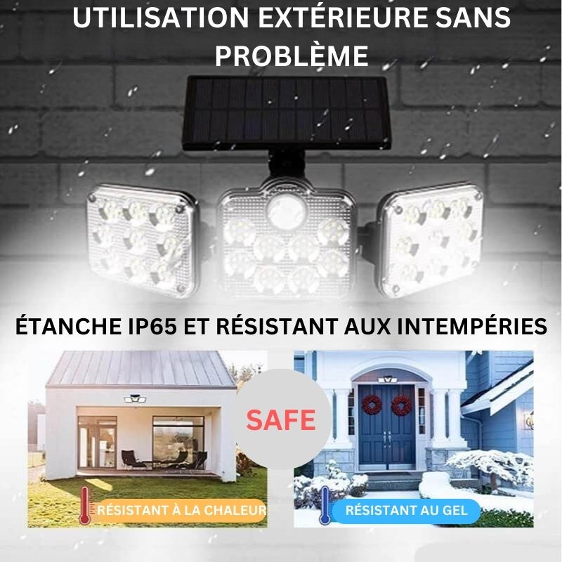 Lampe Solaire Rotative à 3 Têtes réglables
