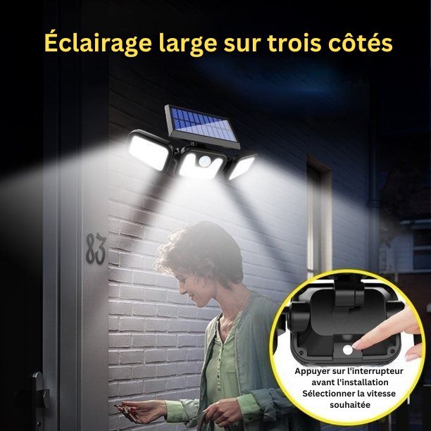 Lampe Solaire Rotative à 3 Têtes réglables