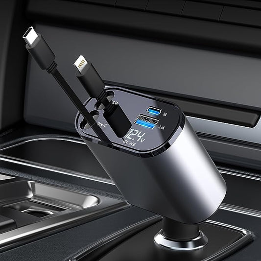 Chargeur de Voiture 4 EN 1 Rapide et Rétractable